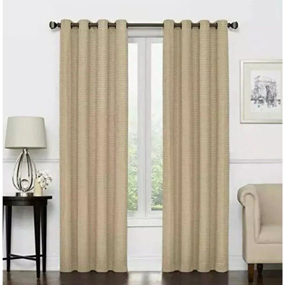 Vue Signature Amina Grommet Top Window Curtain Panel 95" in Linen Tan 1 Panel